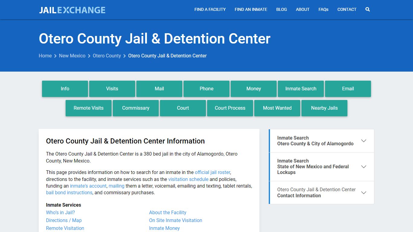 Otero County Jail & Detention Center, NM Inmate Search, Information